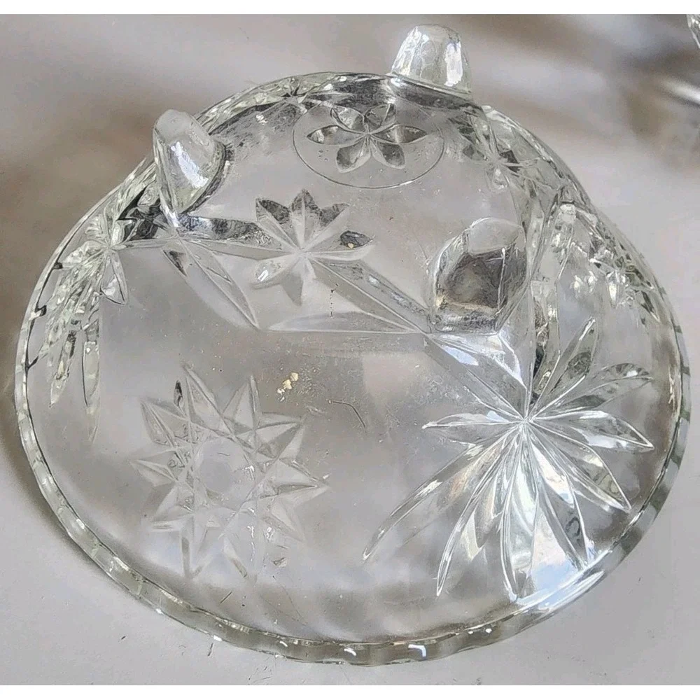 2 Vintage Anchor Hocking Clear Glass 3  Footed Star of David Candy Bowl Dish